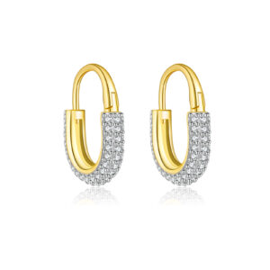 925 Silver Gold-Plated U-Shaped Huggie Earrings with Full Paved CZ-MME1134