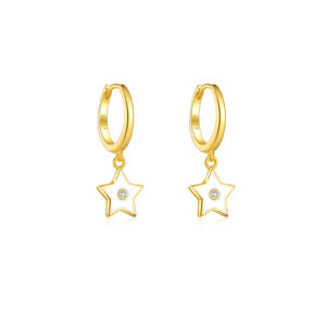 925 Silver Gold CZ Color Star Charm Huggie Earrings-MME597