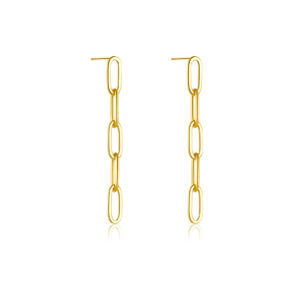 925 Silver Gold Long Chain-Link Drop Earrings-MME176