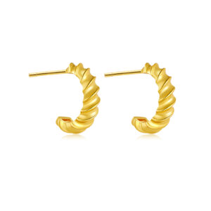 925 Silver Gold-Plated Twisted C-Shape Huggie Earrings -MME160