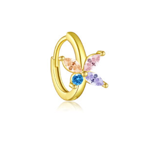 925 Silver Gold-Plated Multicolor CZ Flower Huggie Earrings-MME1055