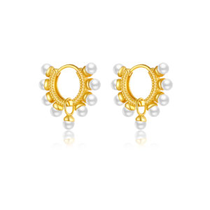 925 Silver Gold-Plated Pearl Drop Huggie Earrings -MME132
