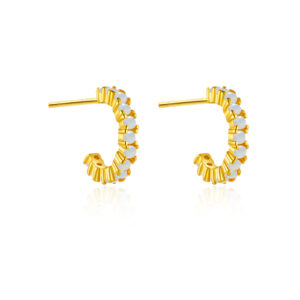 925 Silver Gold Twisted CZ Paved C-Shaped Hoop Earrings(Multiple Colors Available) -MME130