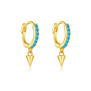 925 Silver Gold-Plated Huggies with CZ & Triangle Drop (White CZ, Black CZ, Lapis) -MME095