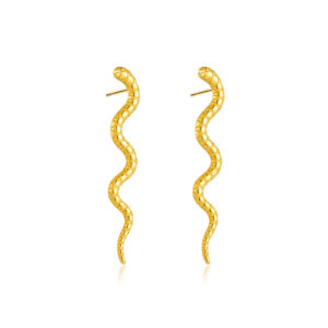 925 Silver Gold-Plated Textured Snake Drop Earrings - 39mm Height-MME085