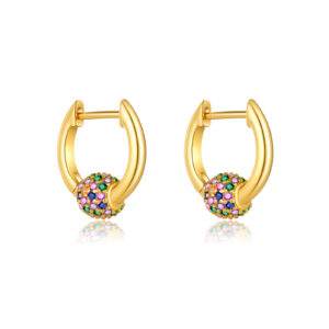 925 Silver Gold-Plated White & Multi-Color CZ Ball Huggie Earrings -MME084