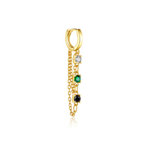 925 Silver Gold-Plated Multi-Gem CZ Chain Huggie Earring (Single)-MME075