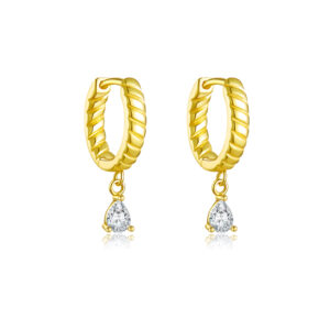 925 Silver-Teardrop StoGold Round Twisted Drop Earrings -MME1051