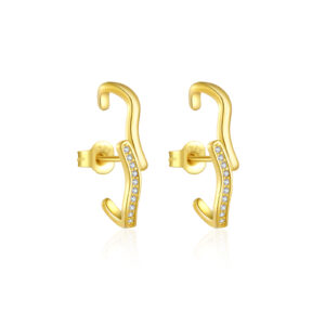 925 Silver Gold-Plated Wavy Curved CZ Stud Earrings -MME048