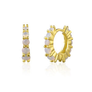 925 Silver Gold-Plated Opal Huggie Earrings -MME022