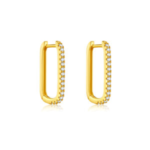 925 Silver Gold-Plated Rectangular Huggie Earrings with CZ -MME005