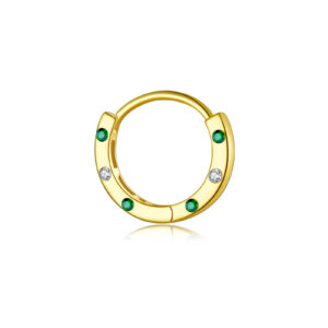 925 Silver-(Green & White Round Zircon)Plated Gold Side Round Hoop Earrings -MME1049