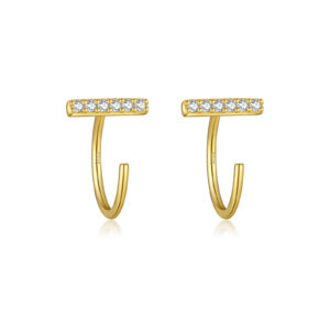 925 Silver Gold Paved-Crystal Hook Huggie Earrings-MME676