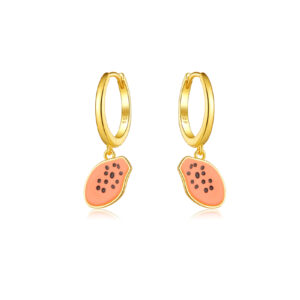 925 Silver Gold Epoxy Papaya Drop Huggie Earrings-MME480