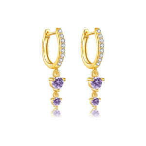 925 Silver Gold Paved CZ Double-Gem Huggie Earrings-MME350
