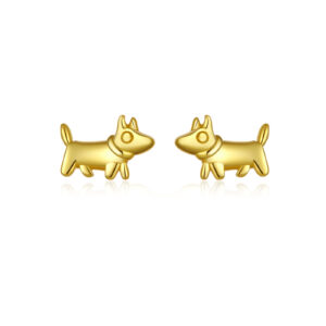 925 Silver Gold Polished Puppy Stud Earrings-MME312