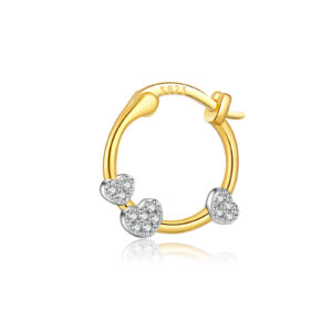 925 Silver Two-Tone Gold-Plated Paved CZ Triple Heart Huggie Earrings-MME1107
