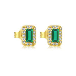 925 Silver-Plated Gold Rectangular CZ & Round CZ Earstuds -MME1039