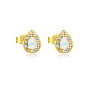 925 Silver-Gold Double Teardrop Opal CZ Halo Earstuds -MME1033