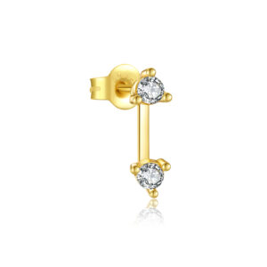 925 Silver-Plated Gold Double Round CZ Chain Earstuds -MME1030