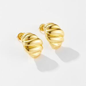 White Copper Gold Plated Chunky Twisted Stud Earrings, Size: 16.5*11.5mm-TTE19