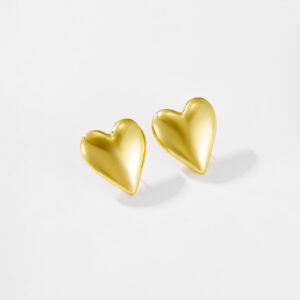 White Copper Gold Plated Heart Stud Earrings, Size 26.5*23mm, Smooth 3D Design-TTE052