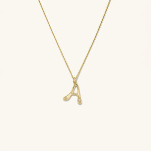 White Copper Gold Plated Irregular Initial Pendant Necklaces, Pendant 10×12mm-TTE031