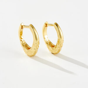 White Copper Gold Plated Open Hoop Earrings, Size 4.7*14.60mm, Half-Circle Irregular Hammered Texture Design-TTE045