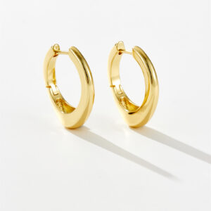 White Copper Gold Plated Asymmetric Hoop Earrings, Size 30*34mm-TTE047