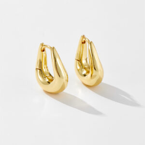 White Copper Gold Plated Smooth Teardrop Hoop Earrings, Height 20mm, Width 18mm-TTE050