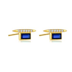 925 Silver Gold Rectangular Green/Blue Gem CZ Earrings-MME889