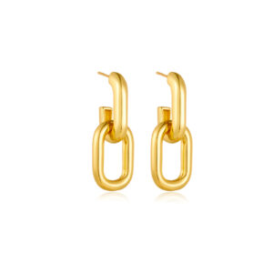 White Copper Gold Plated Interlocking Chain Hoop Earrings, Size 32*12mm, Bold Link Design-TTE057