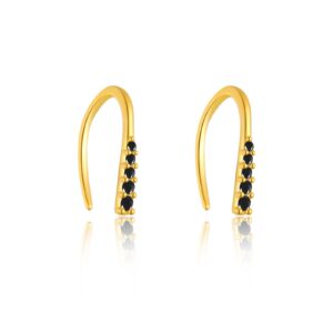925 Silver Gold U-shaped Black CZ Earrings-MME891