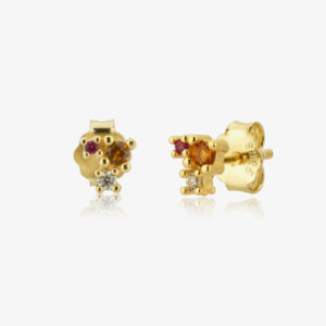 925 Silver Gold Multi-Color CZ Asymmetrical Stud Earrings-MME154