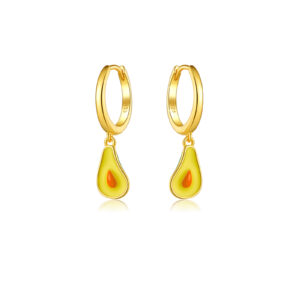 925 Silver Gold Epoxy Yellow Avocado Drop Huggie Earrings-MME479