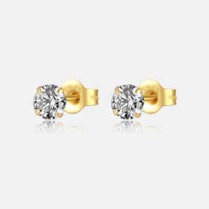 925 Silver Gold-Plated Prong Setting CZ Stud Earrings-MME660-5