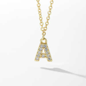 White Copper Gold Plated CZ Inlaid Pendant Necklace, Chain 40+5mm×2mm, Pendant 9.5mm-TTN016