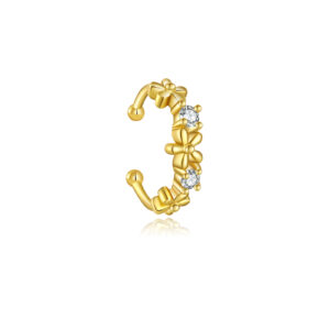 925 Silver Gold-Plated Floral C-Shape Claw-Set CZ Single Ear Cuff -MME164