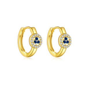 925 Silver Gold Blue-White CZ Circular Huggies-MME1007