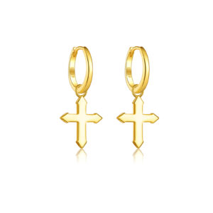 925 Silver Gold Cross Pendant Dangle Earrings-MME1008