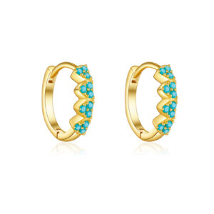 925 Silver Gold-Plated Turquoise CZ Zigzag Huggie Earrings-MME1060