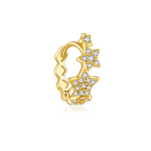 925 Silver Gold Plated Star-shaped Wavy Round Stone Hoop Earrings-MME1072