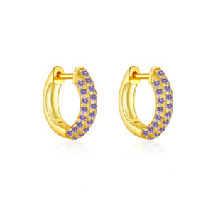 925 Silver Gold Three-Row Multi-Color CZ Paved Mini Huggie Earrings-MME182