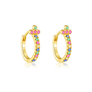925 Silver Gold Multi-Color CZ Paved Mini Huggie Earrings-MME199