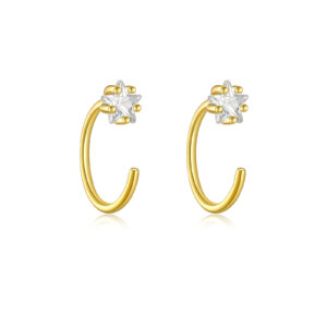 925 Silver Gold Starburst CZ Paved Hook Stud Earrings-MME221