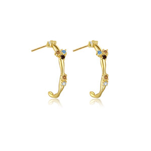 925 Silver Gold Multi-CZ Irregular Hook Earrings-MME439