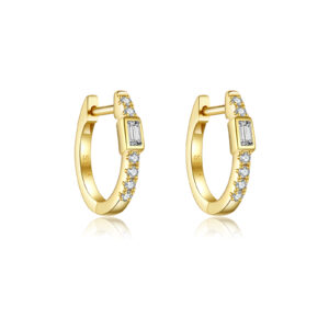 925 Silver Gold Micro-Pavé White CZ Rectangular-Stone Huggies (White/Red) -MME469