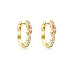 925 Silver Gold Micro-Pavé White CZ Round-Stone Huggies (Orange/Purple)-MMER470