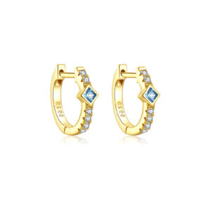 925 Silver Gold Micro-Pavé White CZ Square-Stone Huggies (Pink/Blue)-MME471