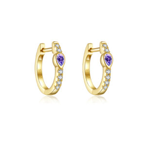 925 Silver Gold Micro-Pavé White CZ Teardrop Heart Huggies (Pink/Purple)-MME472